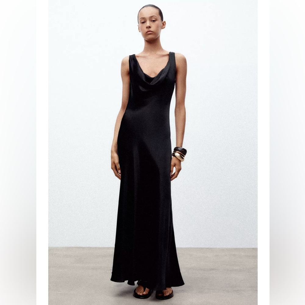 Silk cowl neck Black formal Maxi Dress